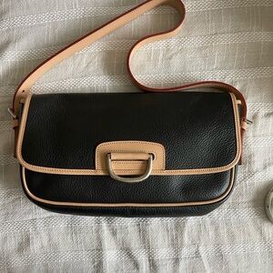Dooney & Bourke Black and Beige Leather Shoulder Bag with Silver Hardware,